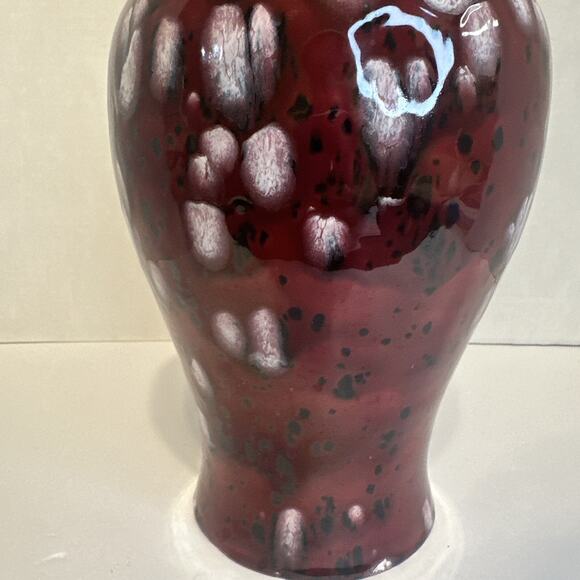 Handmade Red White Drip Glaze Ceramic Ginger Jar Vase with Lid 13.5" - Picture 5 of 10